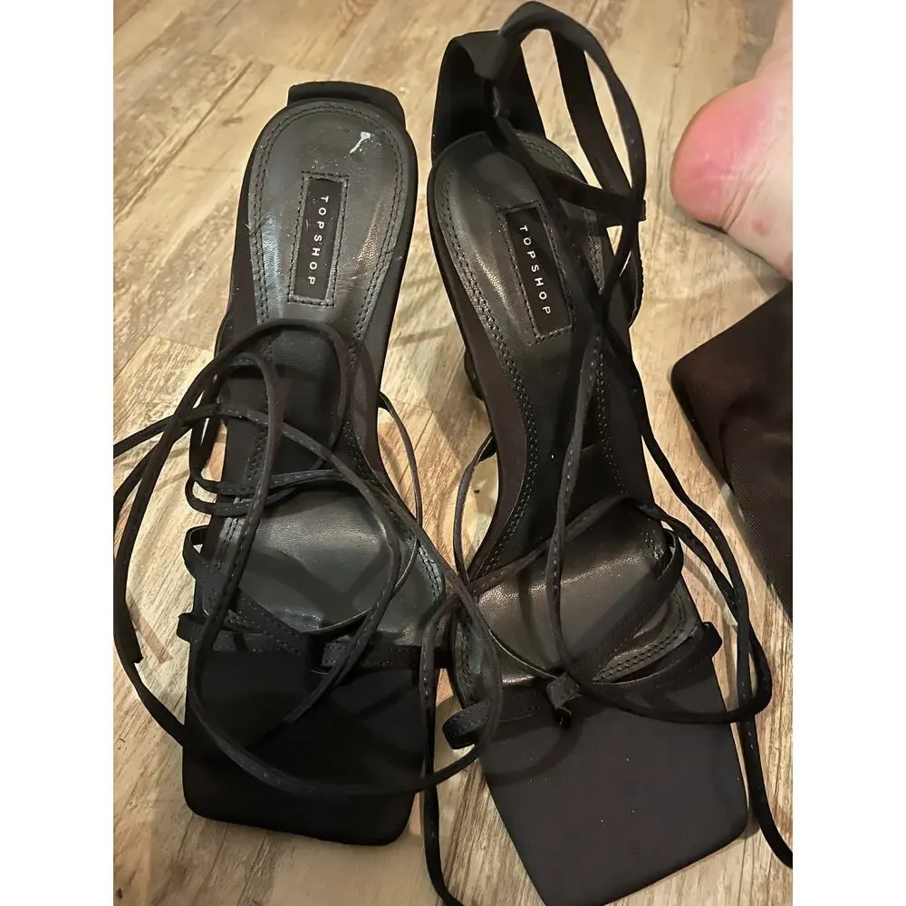 Topshop Women's Black Strappy Lace-Up Stiletto Heels Size 9